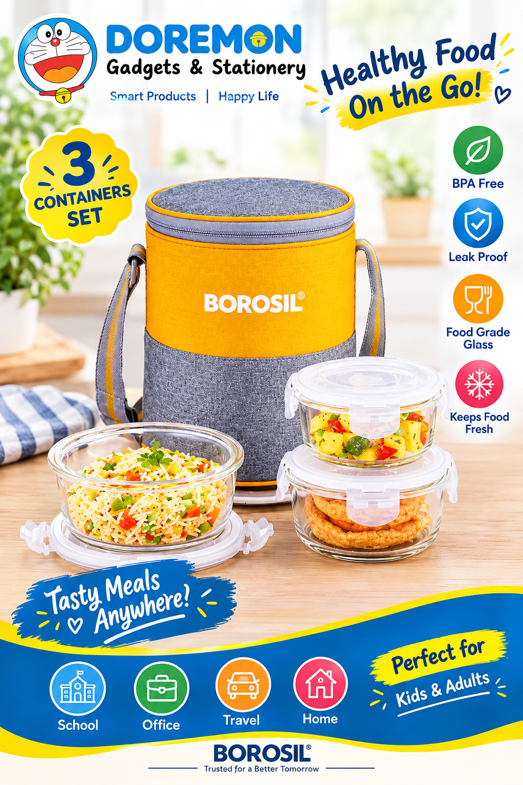 Borosil lunch box for ₹599 for school, college and office use
