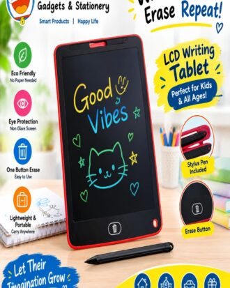 LCD writing tablet for kids with stylus pen and one-button erase feature